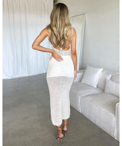 Women Bodycon Strappy Long Dress Sleeveless Knitted Sexy Tie Up Backless Maxi Dress Halter Open Back Knit Beach Dress P Knit ...