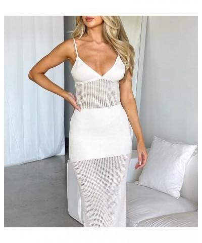 Women Bodycon Strappy Long Dress Sleeveless Knitted Sexy Tie Up Backless Maxi Dress Halter Open Back Knit Beach Dress P Knit ...