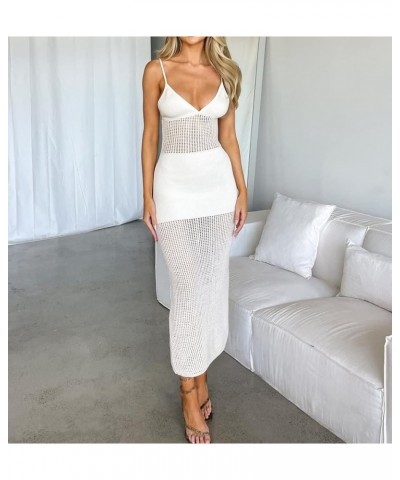 Women Bodycon Strappy Long Dress Sleeveless Knitted Sexy Tie Up Backless Maxi Dress Halter Open Back Knit Beach Dress P Knit ...