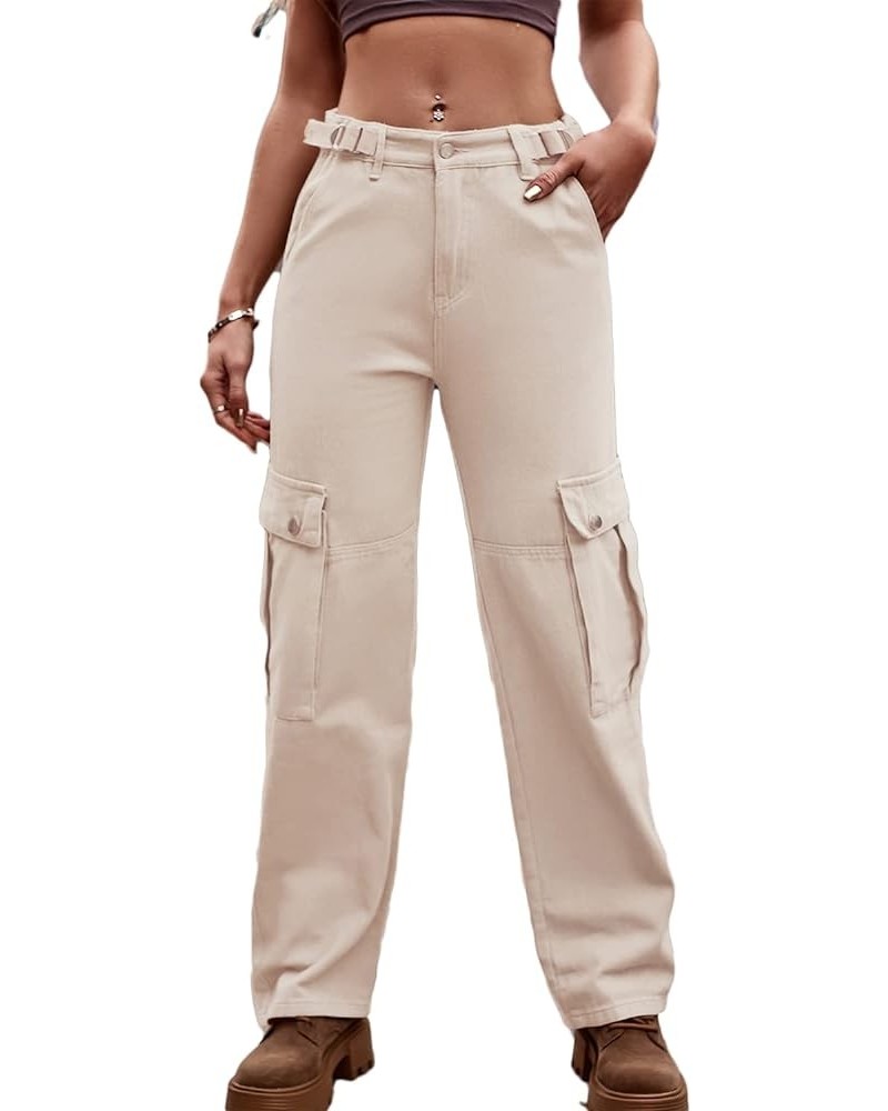 Women's High Waist Baggy Jeans Flap Pocket Relaxed Fit Straight Wide Leg Y2K Fashion Cargo Jeans Ii Khaki $21.44 Jeans