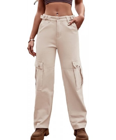 Women's High Waist Baggy Jeans Flap Pocket Relaxed Fit Straight Wide Leg Y2K Fashion Cargo Jeans Ii Khaki $21.44 Jeans