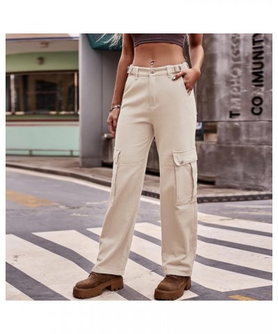 Women's High Waist Baggy Jeans Flap Pocket Relaxed Fit Straight Wide Leg Y2K Fashion Cargo Jeans Ii Khaki $21.44 Jeans