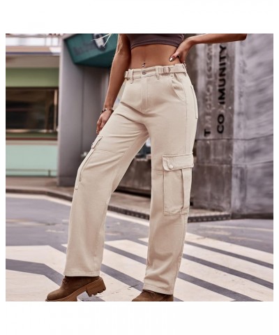 Women's High Waist Baggy Jeans Flap Pocket Relaxed Fit Straight Wide Leg Y2K Fashion Cargo Jeans Ii Khaki $21.44 Jeans