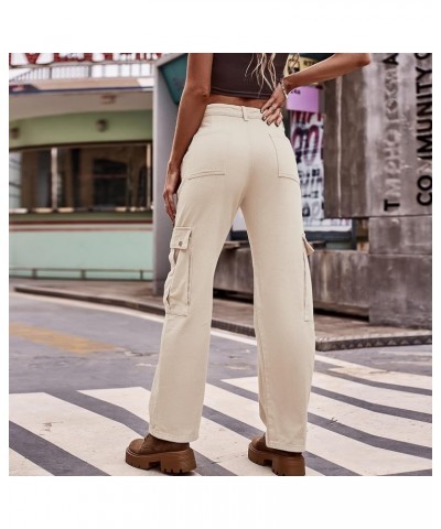 Women's High Waist Baggy Jeans Flap Pocket Relaxed Fit Straight Wide Leg Y2K Fashion Cargo Jeans Ii Khaki $21.44 Jeans