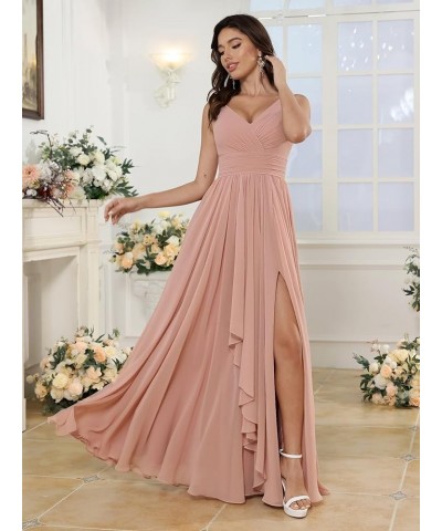 Women's V Neck Chiffon Bridesmaid Dresses Long with Pockets Ruffle A Line Formal Dresses with Slit RA002 Aqua Blue $23.00 Dre...