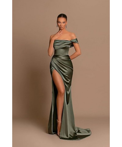 Satin Bridesmaid Dresses for Women Long with Slit Off Shoulder Mermaid Prom Dresses Corset Formal Gown Peach $37.79 Dresses