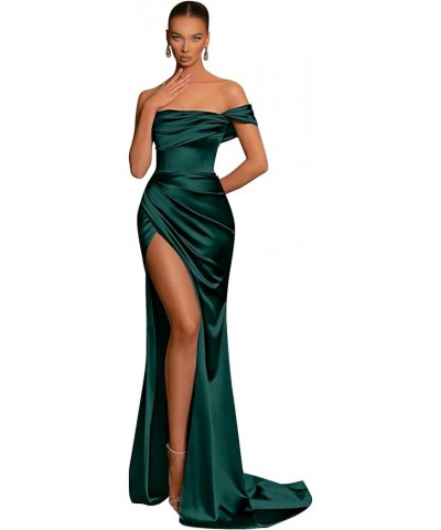 Satin Bridesmaid Dresses for Women Long with Slit Off Shoulder Mermaid Prom Dresses Corset Formal Gown Peach $37.79 Dresses