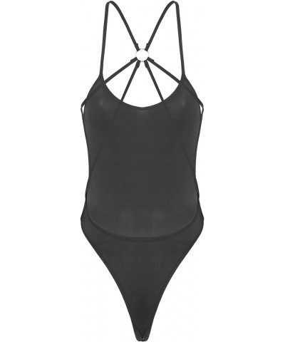 Women's Translucent Sheer When Wet Swimsuit One Piece Monokini Swimwear Bathing Suit Black $5.69 Swimsuits