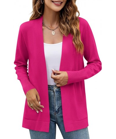 Womens Cardigan Sweater Long Sleeve Open Front Knit Cardigan Sweater with Pockets Rose Red $18.18 Sweaters