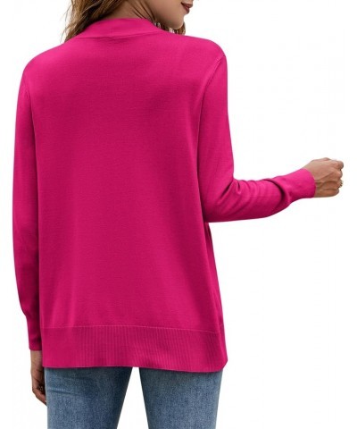 Womens Cardigan Sweater Long Sleeve Open Front Knit Cardigan Sweater with Pockets Rose Red $18.18 Sweaters