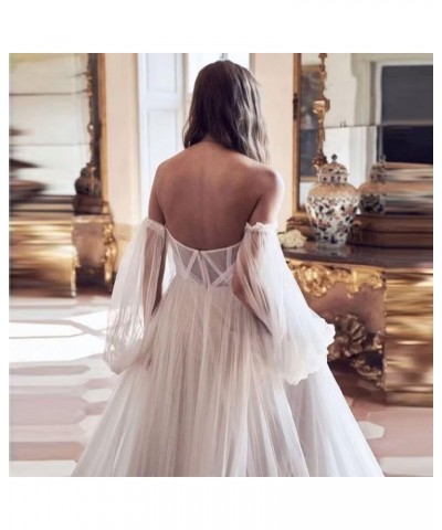 Long Sleeve Tulle Wedding Dresses Off Shoulder Prom Dresses A Line Formal Evening Gowns with Slit Grape $37.26 Dresses