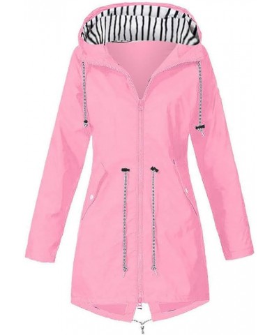 Waterproof Rain Jacket for Women Lightweight Plus Size Windbreaker Zip Up Drawstring Hooded Raincoat with Pockets W08-pink $1...