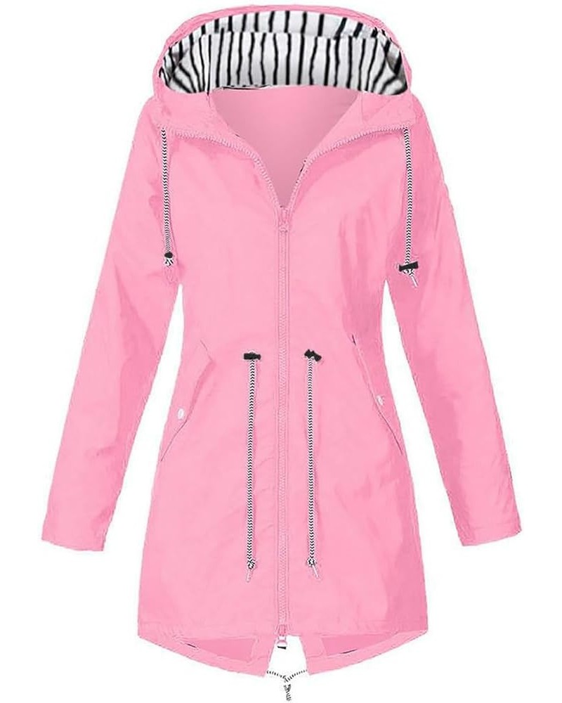 Waterproof Rain Jacket for Women Lightweight Plus Size Windbreaker Zip Up Drawstring Hooded Raincoat with Pockets W08-pink $1...