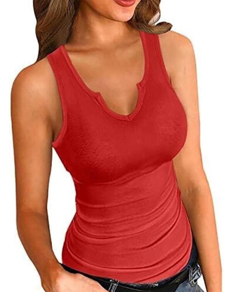 Women's Ribbed Racerback Tank Tops Sleeveless Casual Basic Cami Tops Workout Fittness Vest Bulit in Bra Undershirts 002-red $...