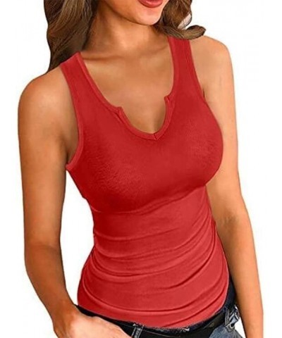 Women's Ribbed Racerback Tank Tops Sleeveless Casual Basic Cami Tops Workout Fittness Vest Bulit in Bra Undershirts 002-red $...