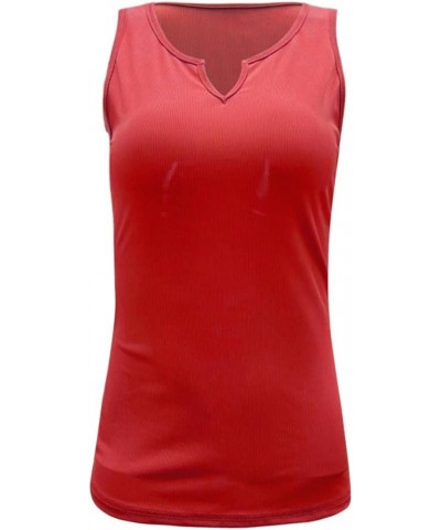 Women's Ribbed Racerback Tank Tops Sleeveless Casual Basic Cami Tops Workout Fittness Vest Bulit in Bra Undershirts 002-red $...