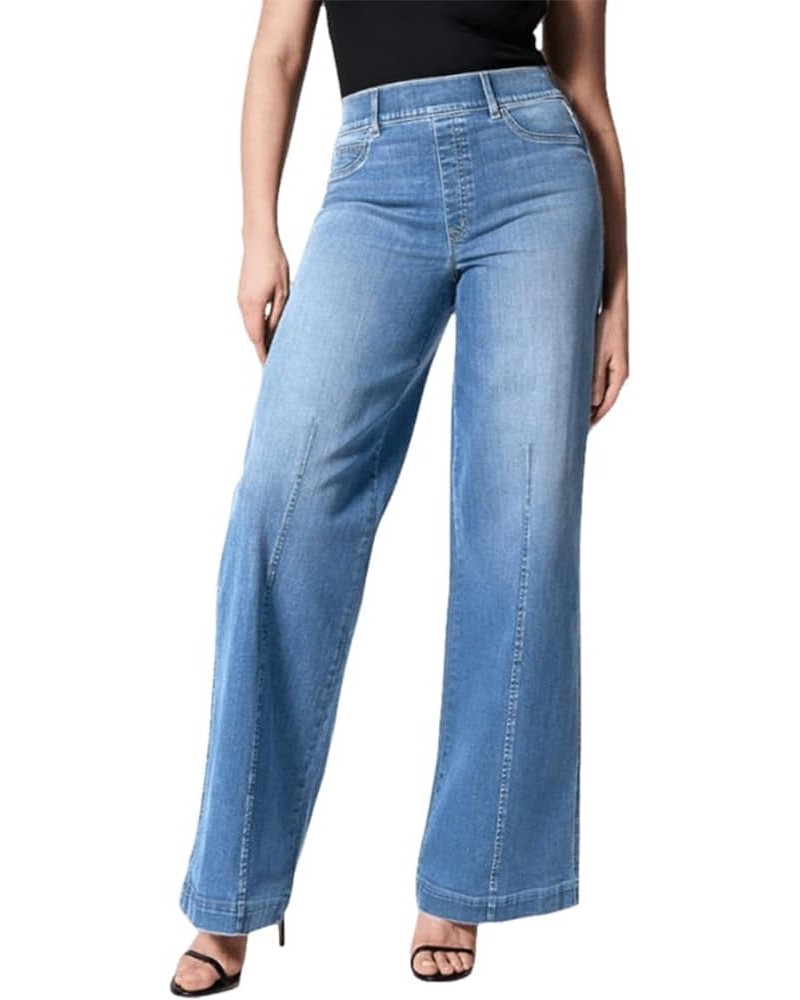 Mid Waist Wide Leg Jeans Seamed Front Baggy Jeans Oprah Favorite Jeans Elastic Waist 2023 New Wide Leg Jean Light Blue $11.31...