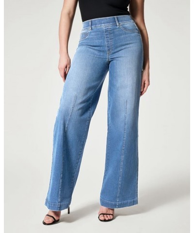 Mid Waist Wide Leg Jeans Seamed Front Baggy Jeans Oprah Favorite Jeans Elastic Waist 2023 New Wide Leg Jean Light Blue $11.31...