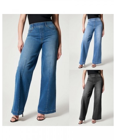 Mid Waist Wide Leg Jeans Seamed Front Baggy Jeans Oprah Favorite Jeans Elastic Waist 2023 New Wide Leg Jean Light Blue $11.31...