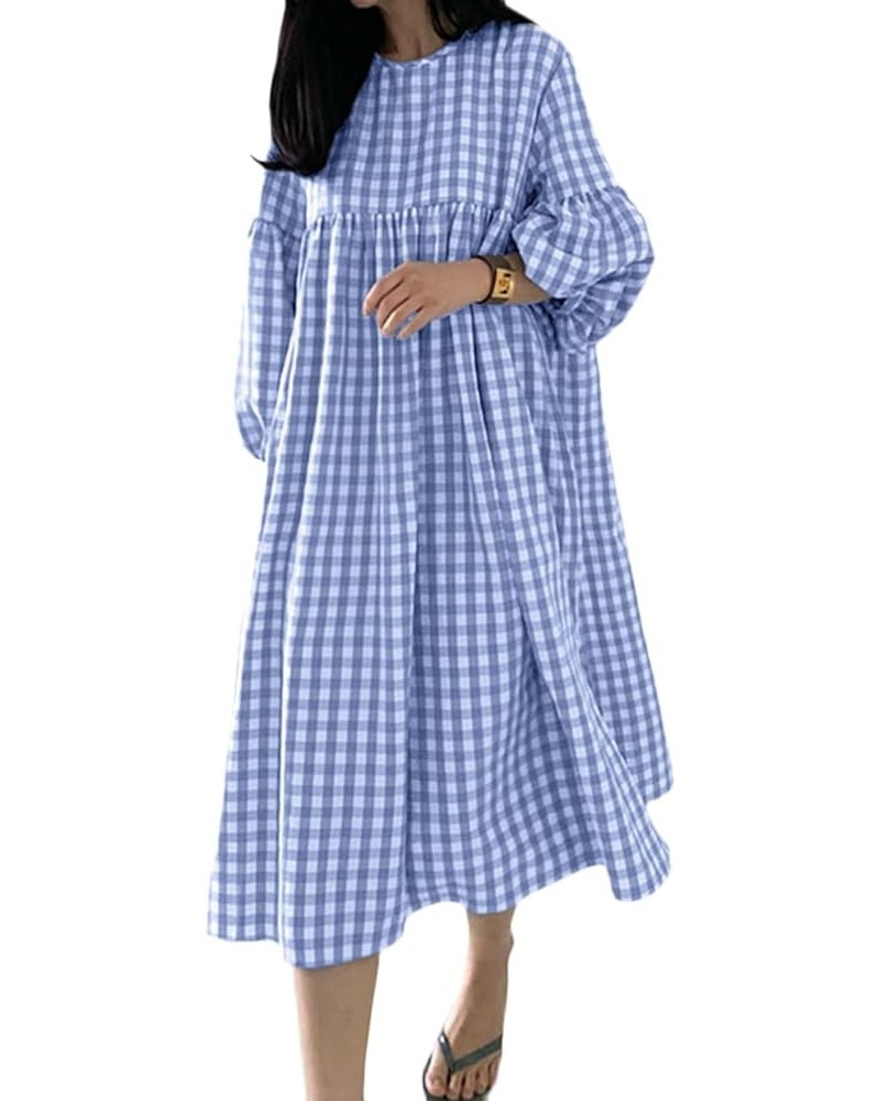 Women's Polka Dots Short Sleeve Crewneck Boho Maxi Long Summer Dresses 2022 Blue-84389 $22.61 Dresses