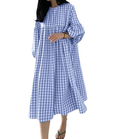 Women's Polka Dots Short Sleeve Crewneck Boho Maxi Long Summer Dresses 2022 Blue-84389 $22.61 Dresses