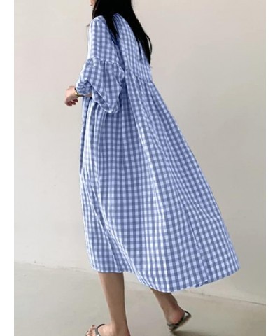 Women's Polka Dots Short Sleeve Crewneck Boho Maxi Long Summer Dresses 2022 Blue-84389 $22.61 Dresses