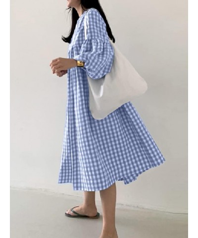 Women's Polka Dots Short Sleeve Crewneck Boho Maxi Long Summer Dresses 2022 Blue-84389 $22.61 Dresses