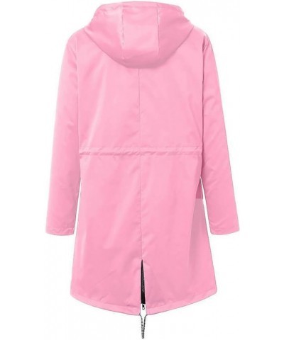 Waterproof Rain Jacket for Women Lightweight Plus Size Windbreaker Zip Up Drawstring Hooded Raincoat with Pockets W08-pink $1...