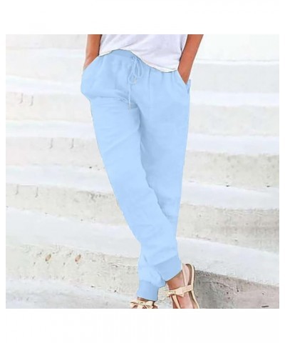 Women Summer Linen Pants Drawstring Beach Pants Lightweight High Waist Baggy Trouser Boho Ladies Clothes with Pockets J08-lig...