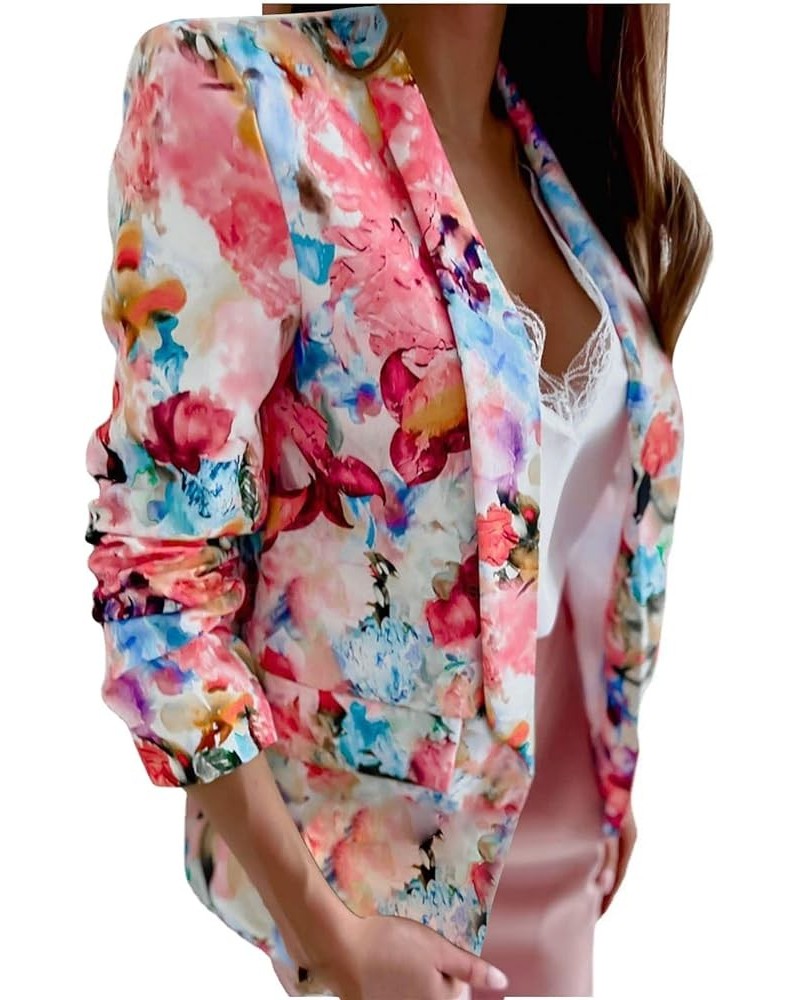 Fashion Spring Coats Womens Elegant Blazer Jackets Floral Print Overcoat Casual Lapel Outwear Loose Open Front Cardigan Pink ...