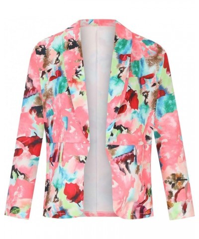 Fashion Spring Coats Womens Elegant Blazer Jackets Floral Print Overcoat Casual Lapel Outwear Loose Open Front Cardigan Pink ...