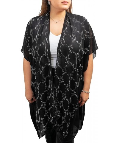 Beach Cover Up Swimsuit Sheer Kimono Ruana Shawl Scarf Wrap Ko19112jms-black/Silver $12.00 Swimsuits