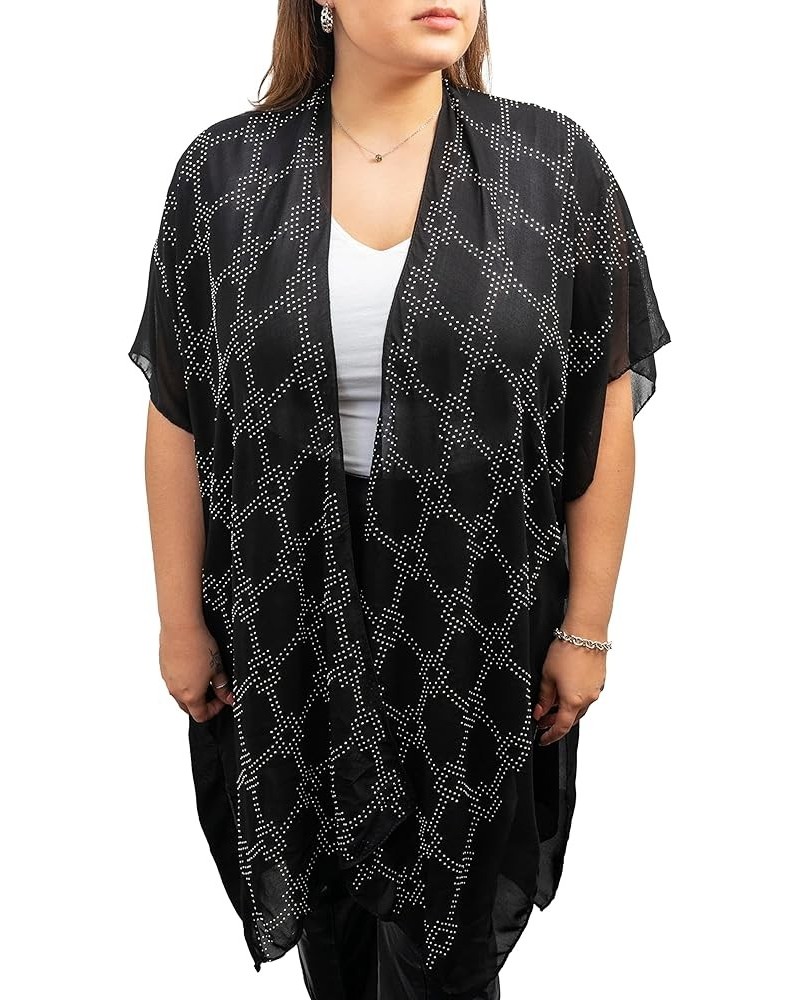 Beach Cover Up Swimsuit Sheer Kimono Ruana Shawl Scarf Wrap Ko19112jms-black/Silver $12.00 Swimsuits