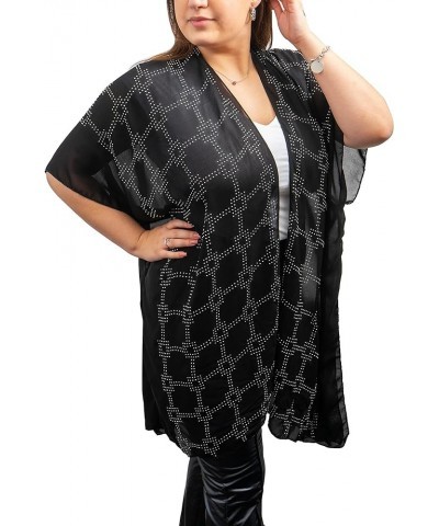 Beach Cover Up Swimsuit Sheer Kimono Ruana Shawl Scarf Wrap Ko19112jms-black/Silver $12.00 Swimsuits