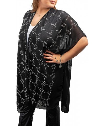 Beach Cover Up Swimsuit Sheer Kimono Ruana Shawl Scarf Wrap Ko19112jms-black/Silver $12.00 Swimsuits