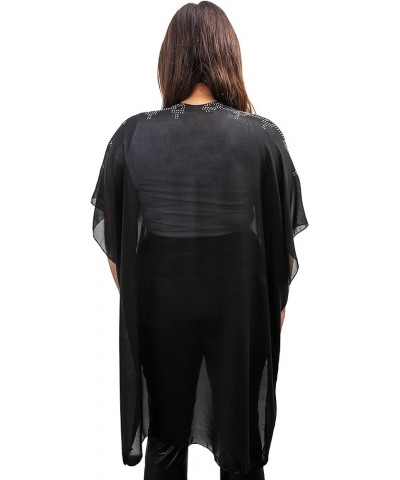 Beach Cover Up Swimsuit Sheer Kimono Ruana Shawl Scarf Wrap Ko19112jms-black/Silver $12.00 Swimsuits