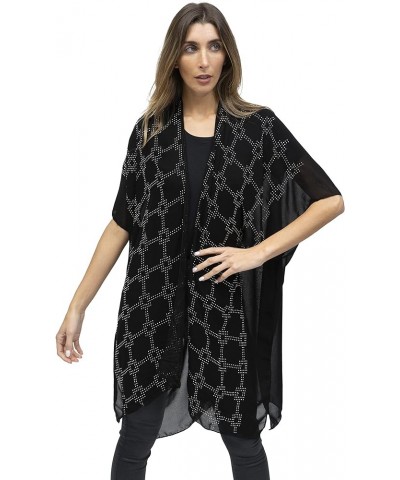 Beach Cover Up Swimsuit Sheer Kimono Ruana Shawl Scarf Wrap Ko19112jms-black/Silver $12.00 Swimsuits