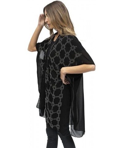 Beach Cover Up Swimsuit Sheer Kimono Ruana Shawl Scarf Wrap Ko19112jms-black/Silver $12.00 Swimsuits