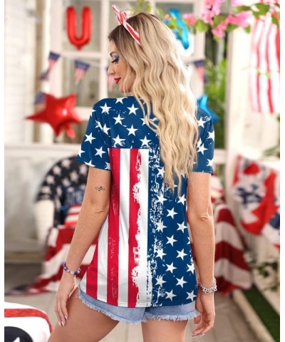 Women's 4th of July American Flag Shirts Sexy Hollow Out Short Sleeve Tops Patriotic Flag $7.94 T-Shirts