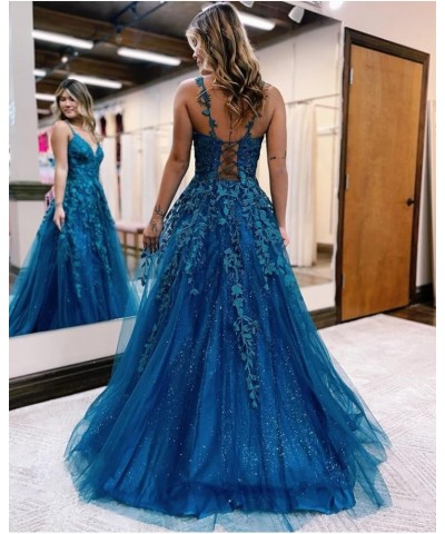 Tulle Lace Appliques Sparkly Prom Dresses for Women Ball Gown V Neck A Line Formal Party Dress Sage Green $36.55 Dresses