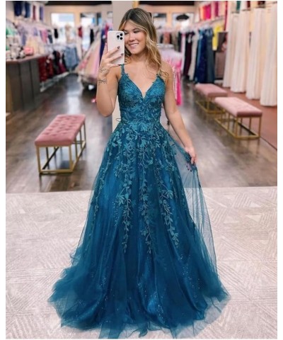 Tulle Lace Appliques Sparkly Prom Dresses for Women Ball Gown V Neck A Line Formal Party Dress Sage Green $36.55 Dresses