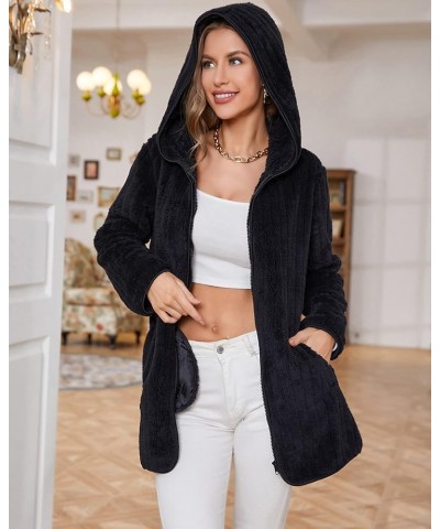 Womens Fuzzy Fleece Sherpa Jacket Zip Up Hooded Cardigans with Pockets Fy806black $11.83 Jackets