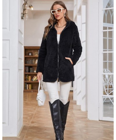 Womens Fuzzy Fleece Sherpa Jacket Zip Up Hooded Cardigans with Pockets Fy806black $11.83 Jackets