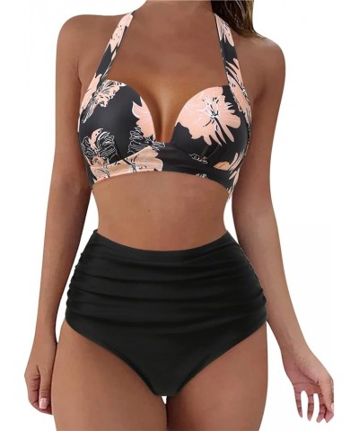 Womens Two Piece Tummy Control Swimsuit High Waist Sexy Bikini Set Swimwear Hanging Neck Summer Beach Bathing Suit A14 $21.65...