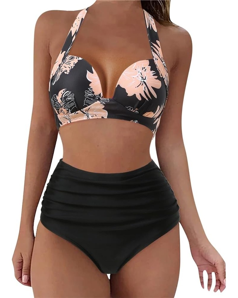 Womens Two Piece Tummy Control Swimsuit High Waist Sexy Bikini Set Swimwear Hanging Neck Summer Beach Bathing Suit A14 $21.65...