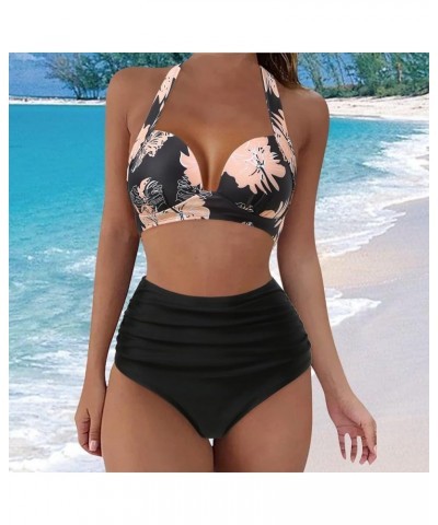 Womens Two Piece Tummy Control Swimsuit High Waist Sexy Bikini Set Swimwear Hanging Neck Summer Beach Bathing Suit A14 $21.65...