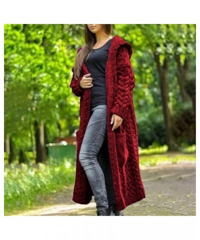 Oversized Cable Knit Cardigan Sweater for Women Long Sleeve Hooded Knitting Jackets Fall Winter Mid-Length Coats Red $14.30 S...