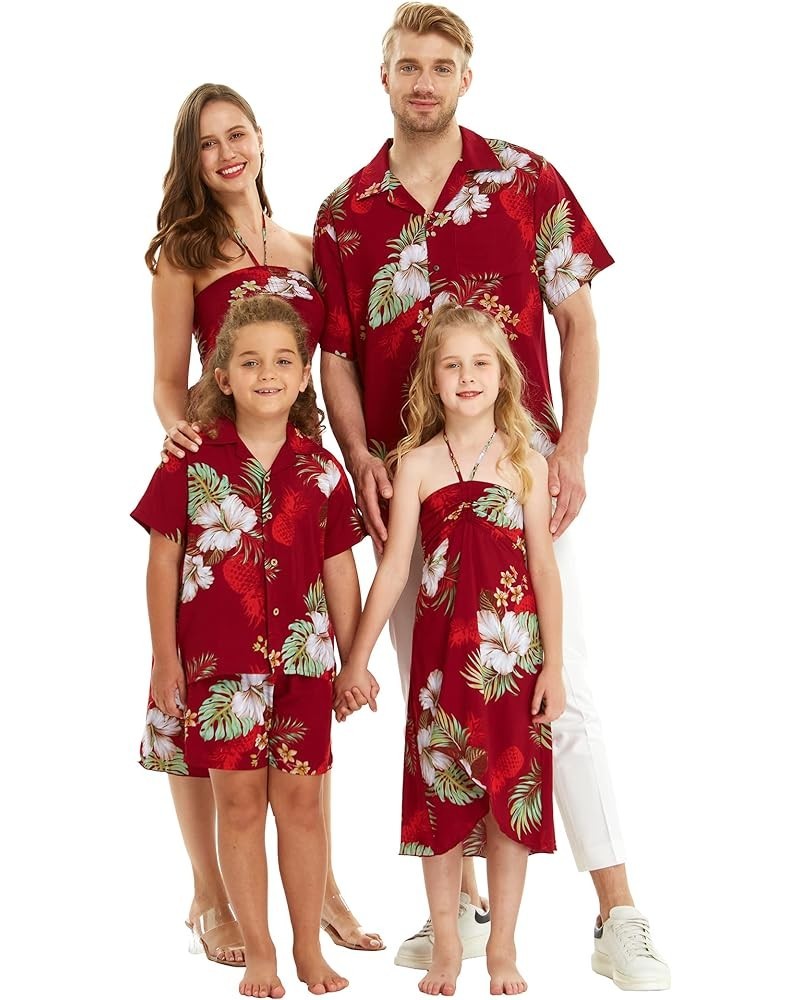 Matchable Family Hawaiian Luau Men Women Girl Boy Clothes in Pineapple Garden Burgundy Women Women Tank Top $12.00 Shirts