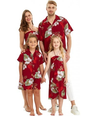 Matchable Family Hawaiian Luau Men Women Girl Boy Clothes in Pineapple Garden Burgundy Women Women Tank Top $12.00 Shirts