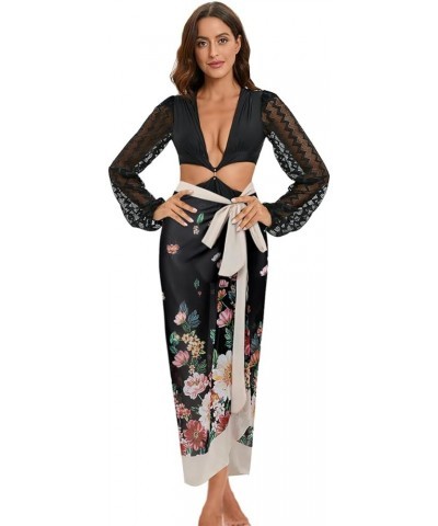 Women's Long Sleeve Swimsuit, Sexy Deep V-Neck Puff Sleeve Bathing Suit Floral One Piece Worn in Two Ways 11038black4 $21.19 ...